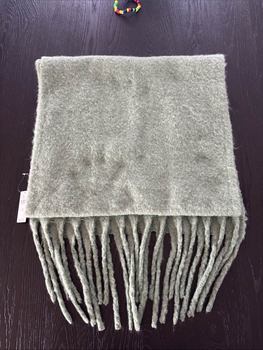 Anthropologie Light Green Fuzzy Fringe Scarf